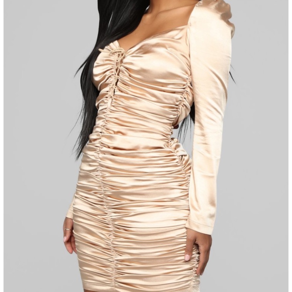 Cocktail long sleeve gold dress